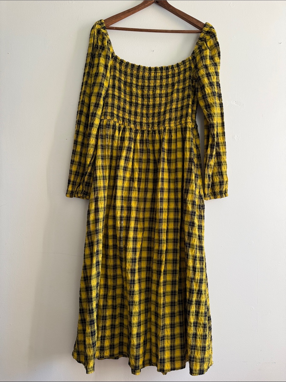 Joe Fresh Yellow and Black Plaid Smocked Dress